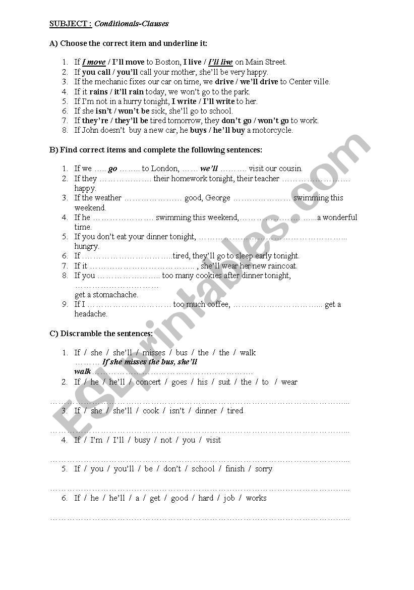 f clause type 1 worksheet