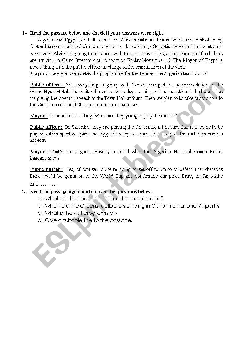 Algeria vs Egypt worksheet