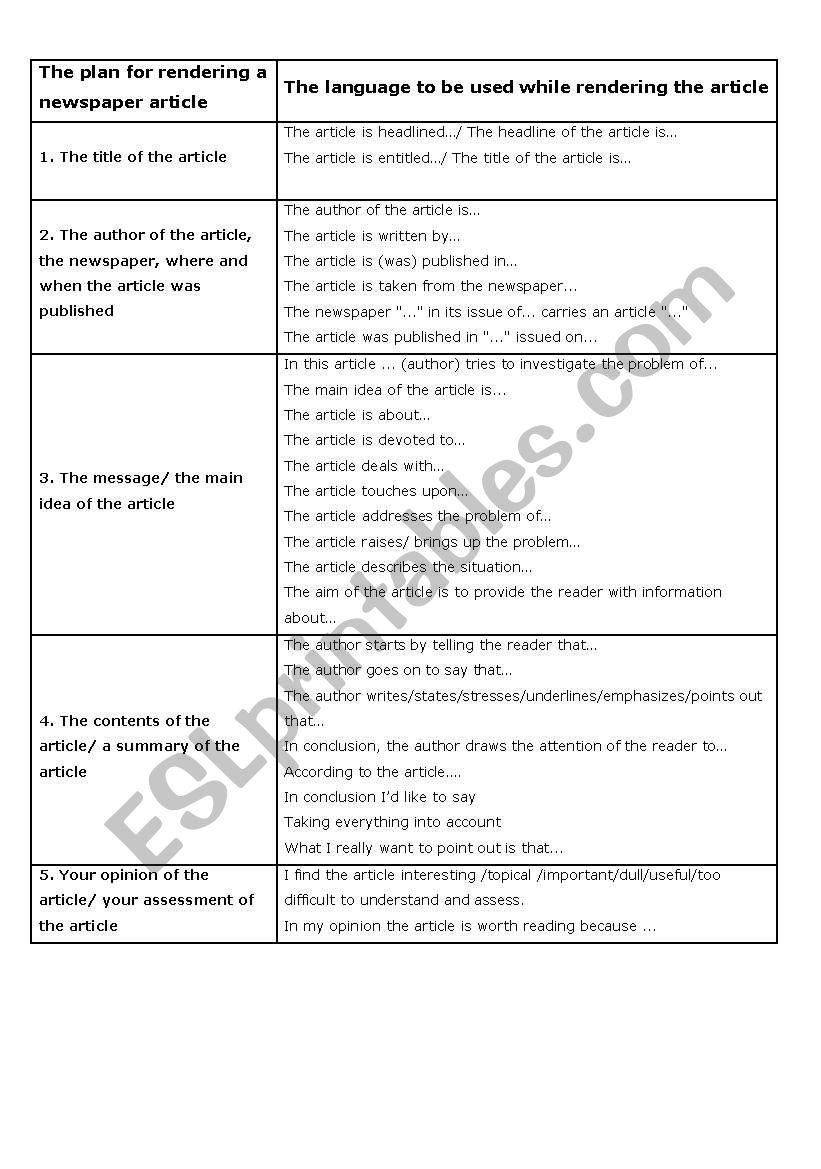 Newspaper article interpretation