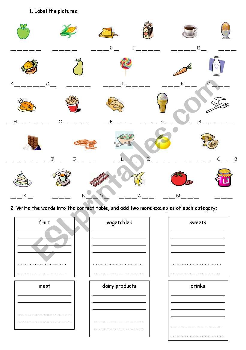 food and drink worksheet