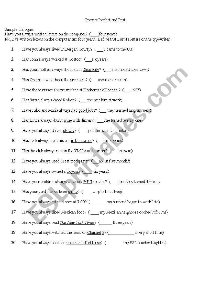 Present Perfect vs. Past worksheet