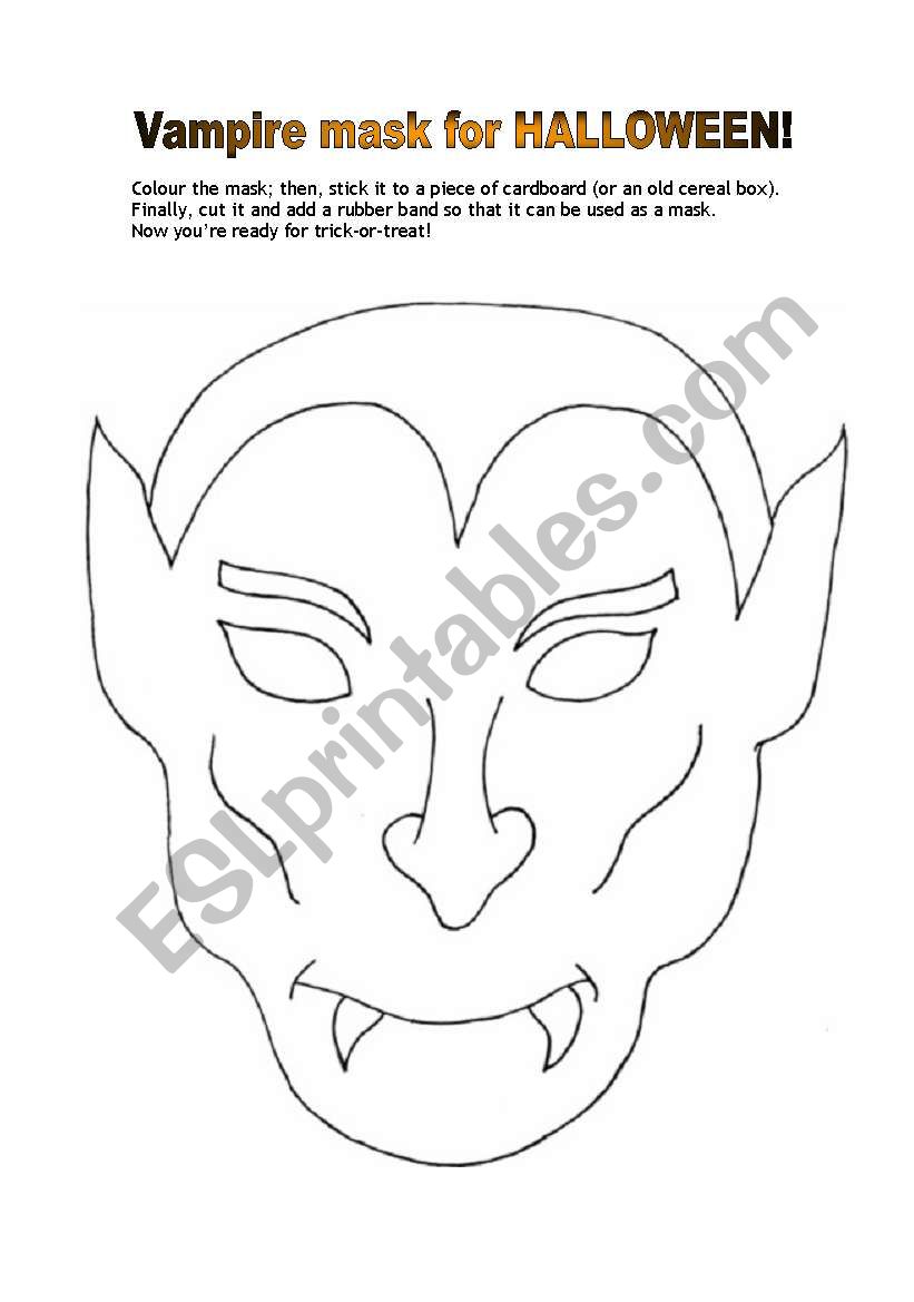 Vampire mask for Halloween worksheet