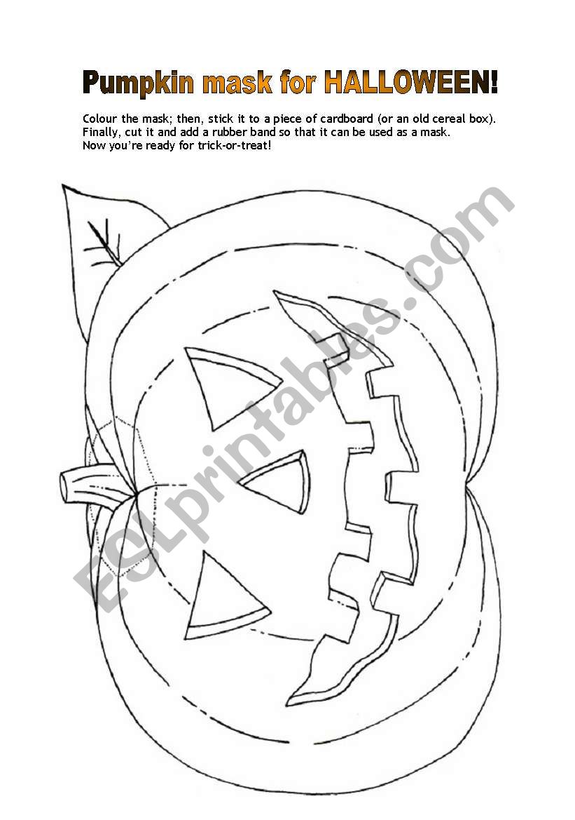 Pumkin mask for Halloween worksheet