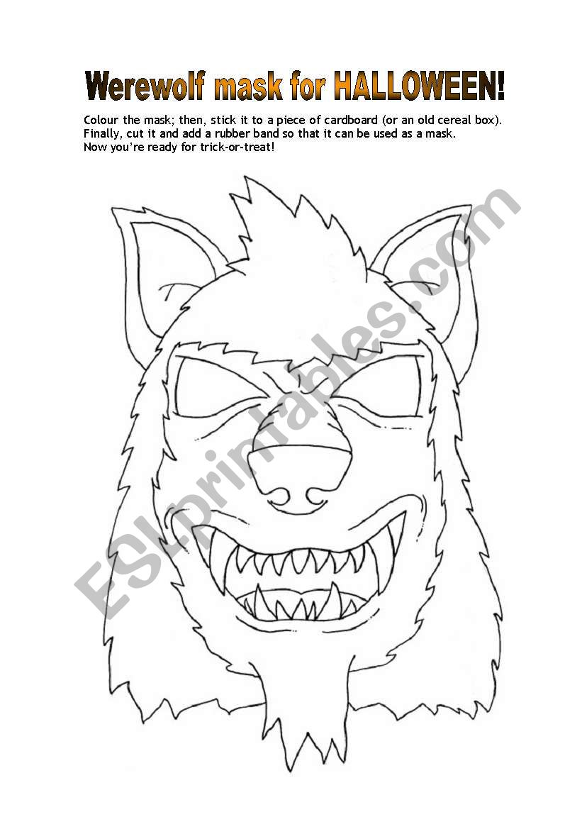 Werewolf mask for Halloween worksheet