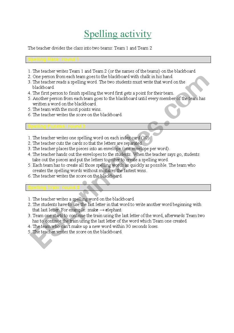 Spelling activity worksheet