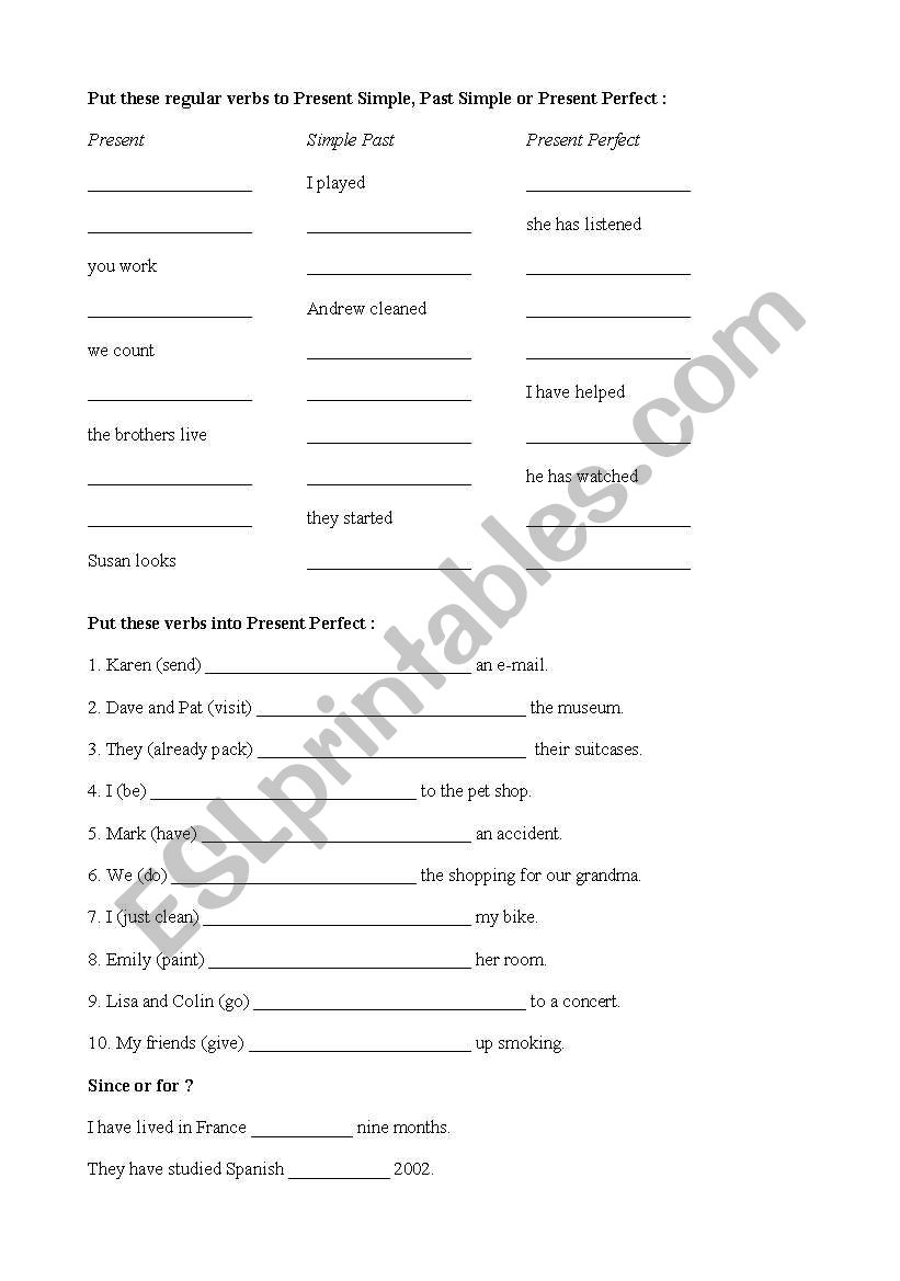 Present Perfect worksheet