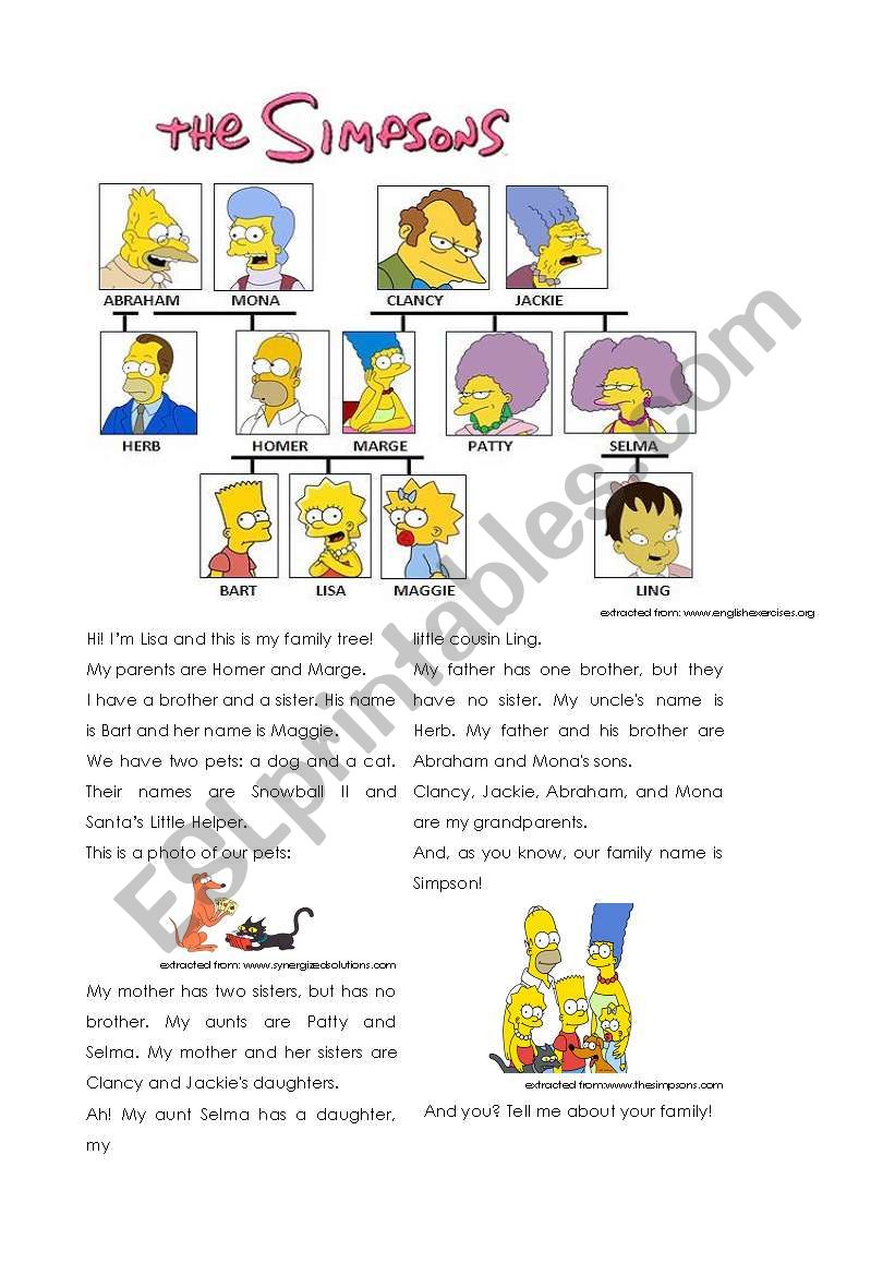 Simpsons Family Tree worksheet