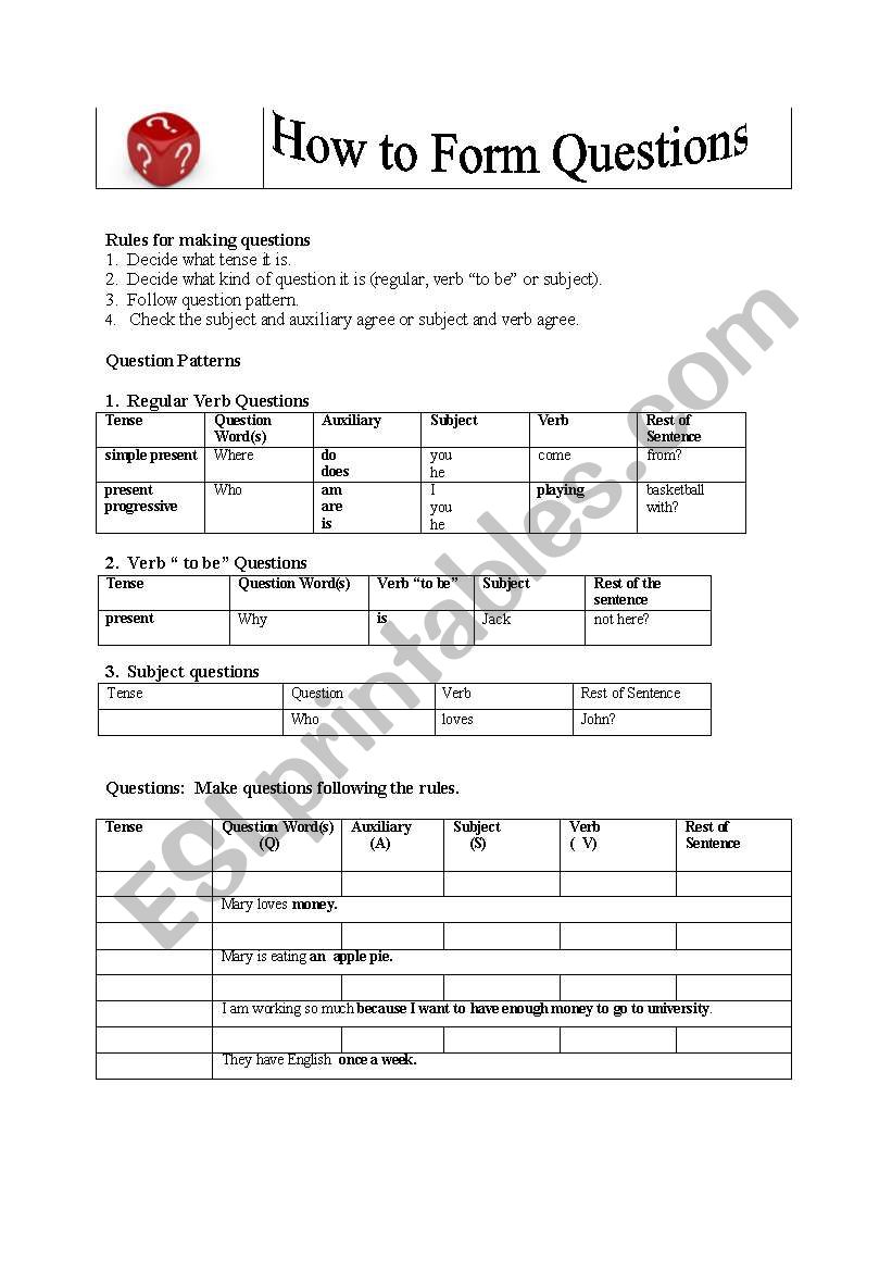 How to form questions worksheet