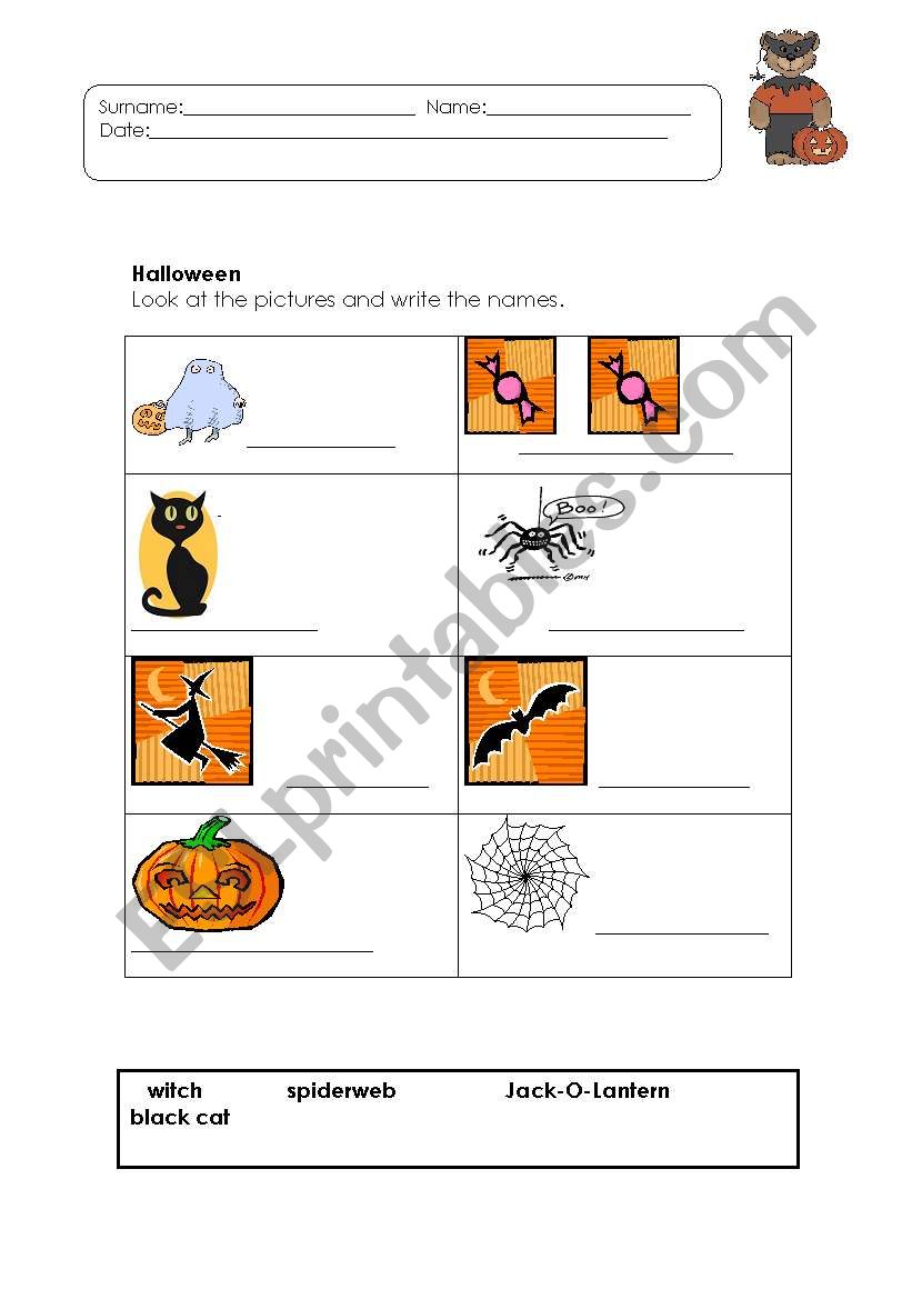 Halloween vocabulary worksheet