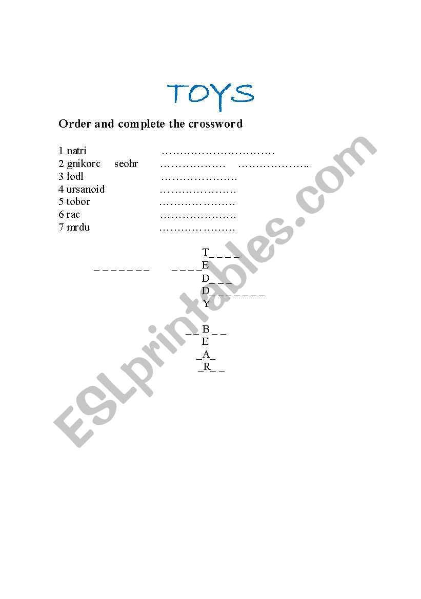 Toys worksheet