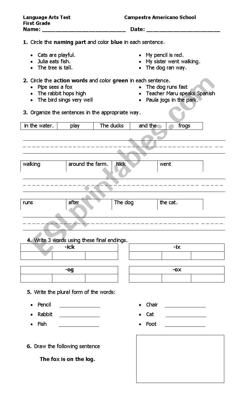 Sentence Structure worksheet