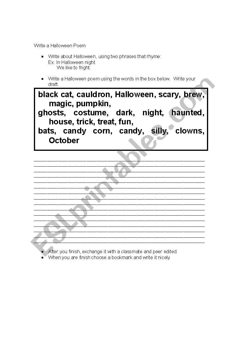 Write a halloween poem worksheet