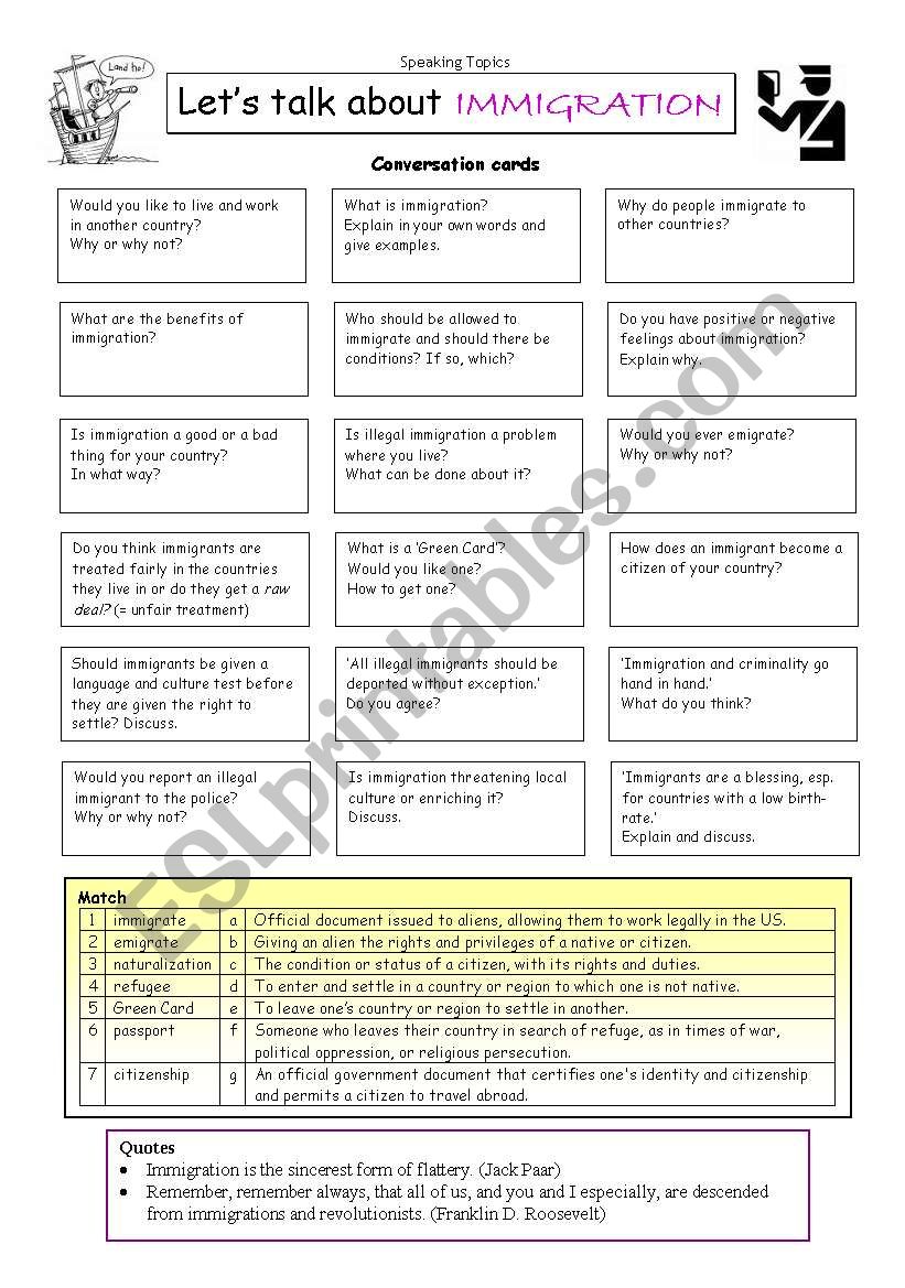 Lets talk about IMMIGRATION worksheet