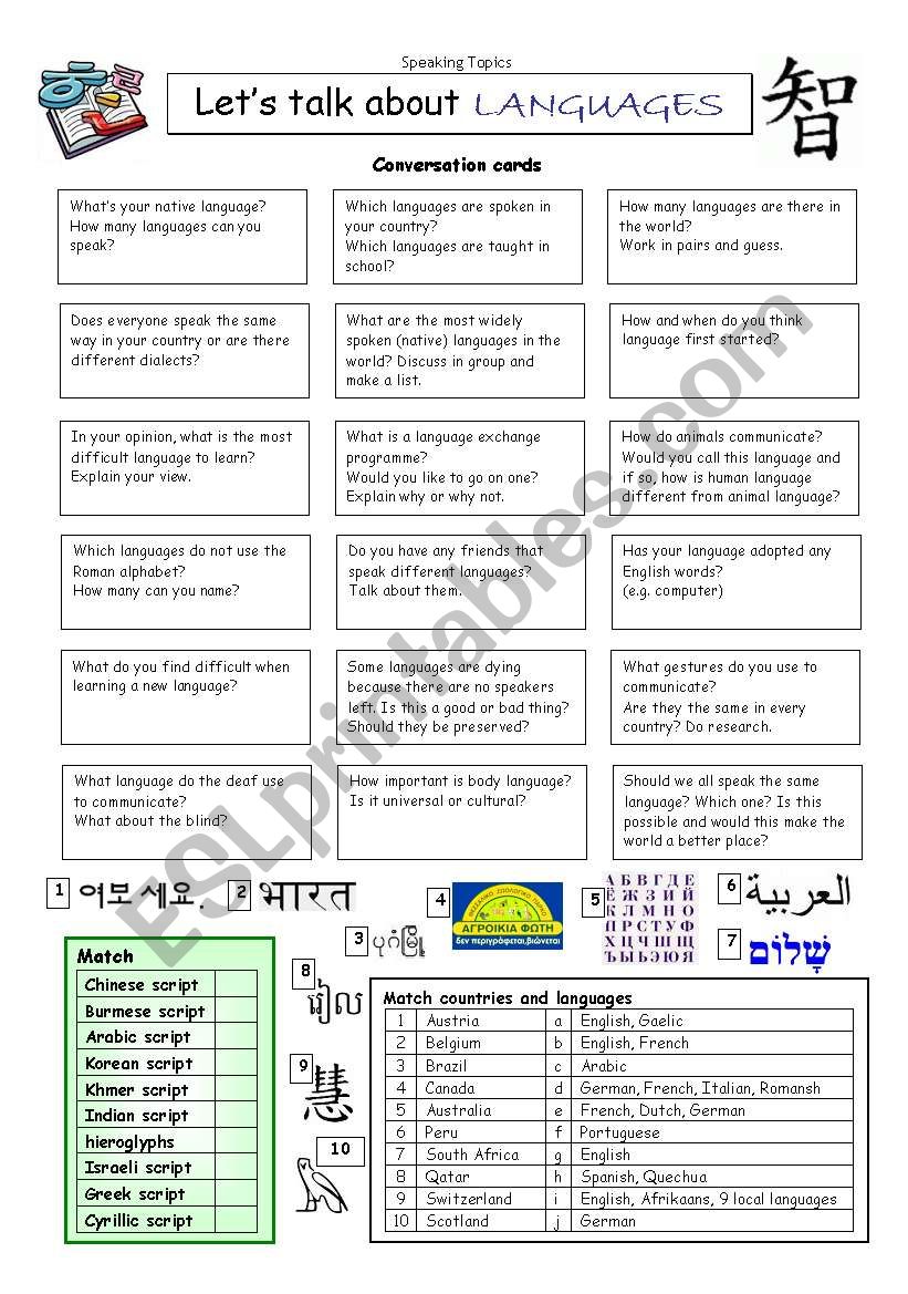 Lets talk about LANGUAGES worksheet