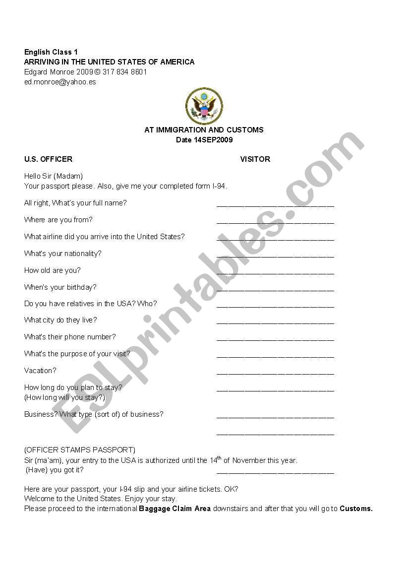 At US Customs worksheet