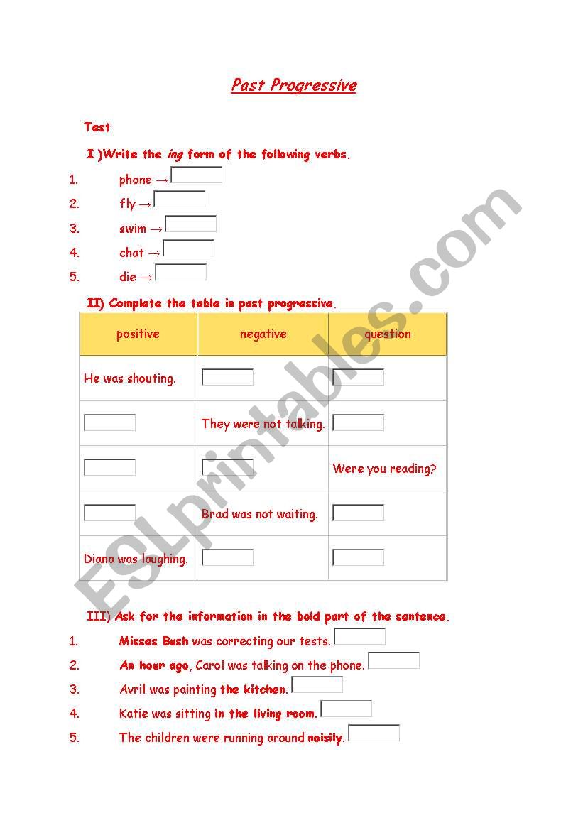 PAst Progressive worksheet