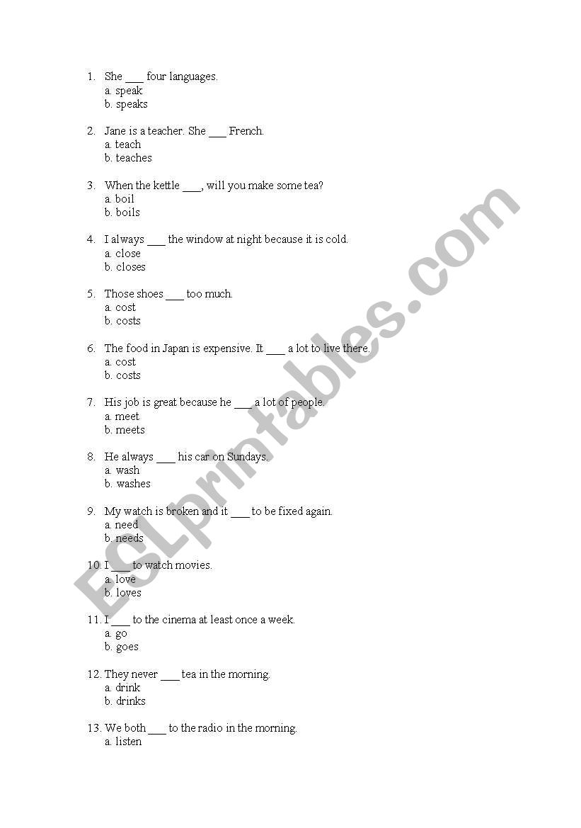 Present simple worksheet