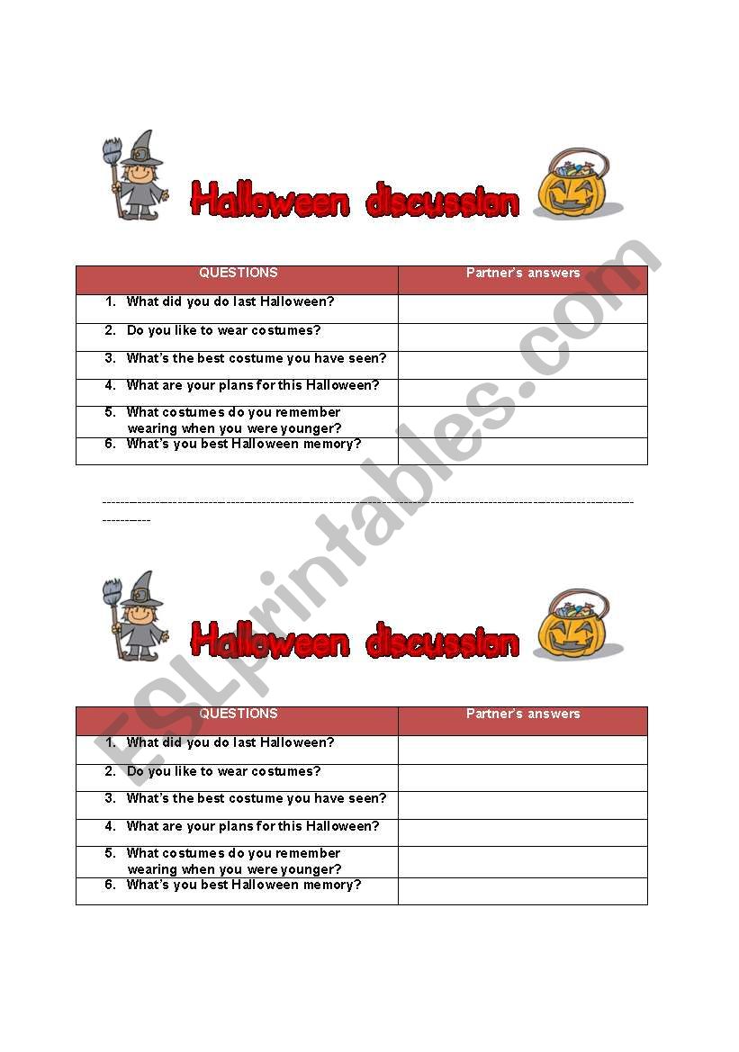 Halloween discussion worksheet