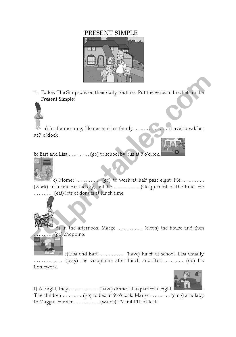 Daily Routines (The Simpsons) worksheet