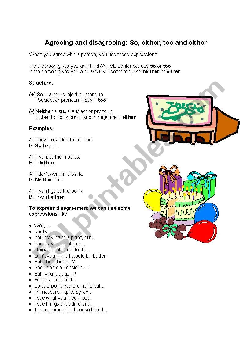 Agreeing & Disagreeing: so, to, neither & either