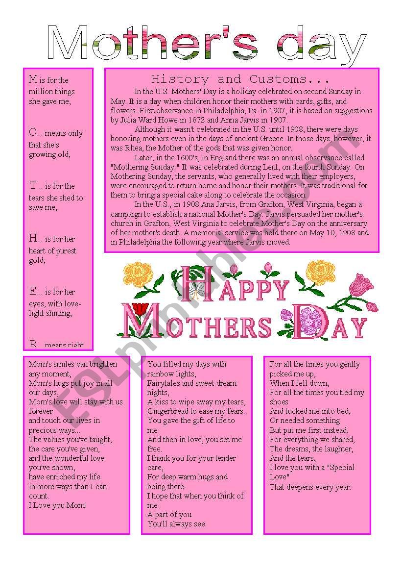 MOthers day worksheet