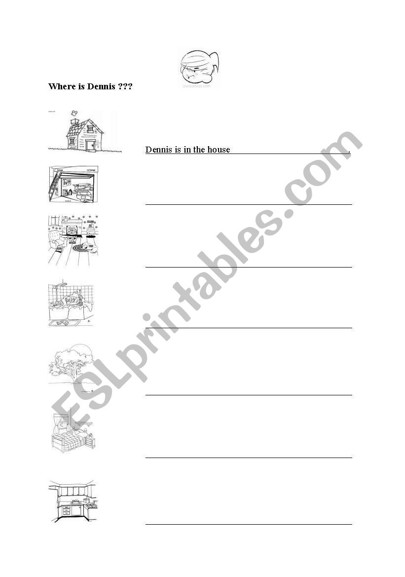 house - where is Dennis? worksheet