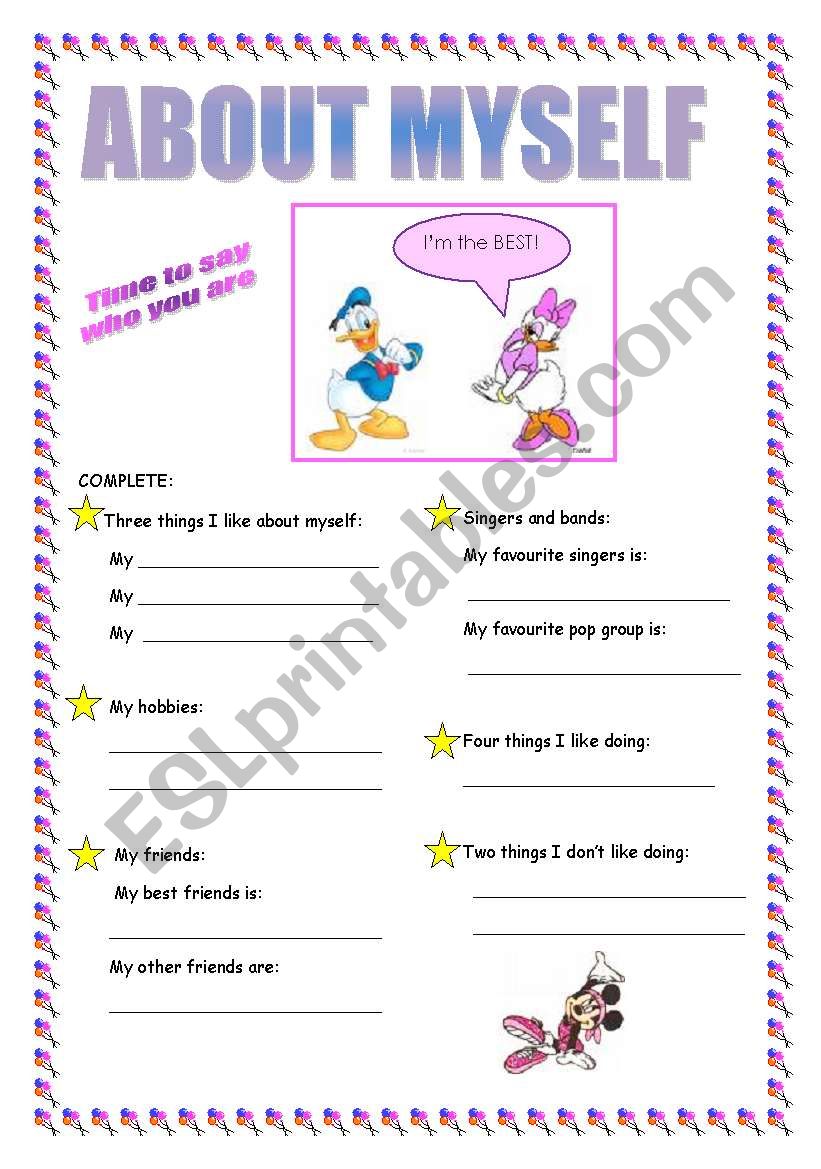 ABOUT MYSELF worksheet