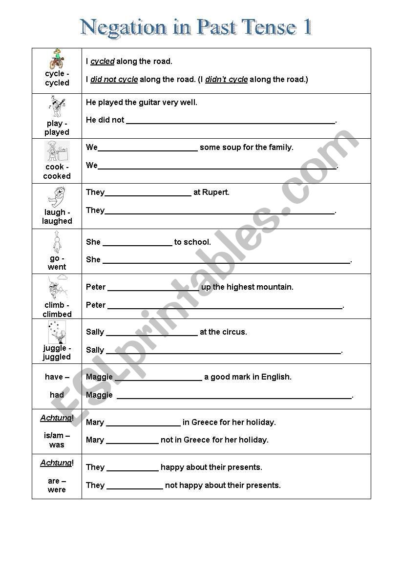 Past tense  and negation 1 worksheet