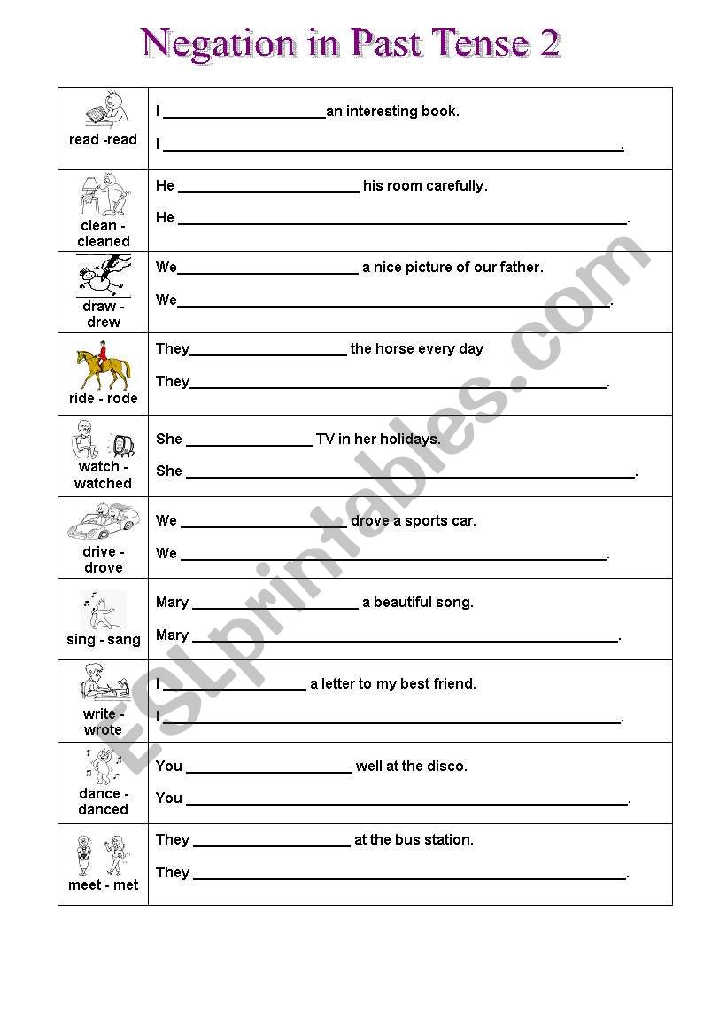 Past tense  and negation 2 worksheet