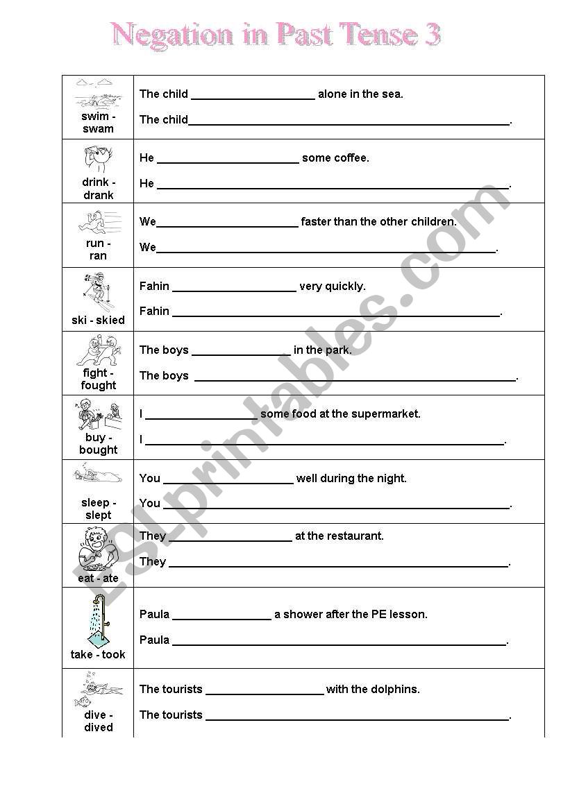 Past tense  and negation 3 worksheet