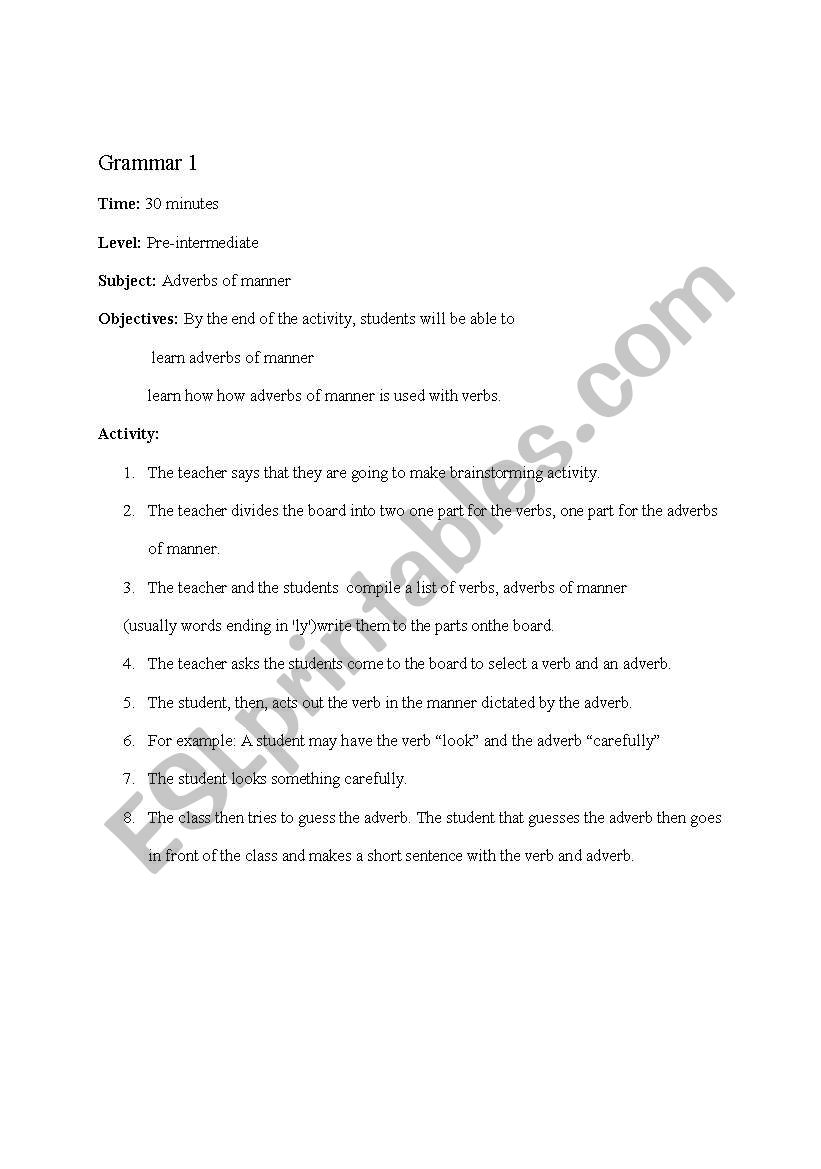 grammer activity worksheet
