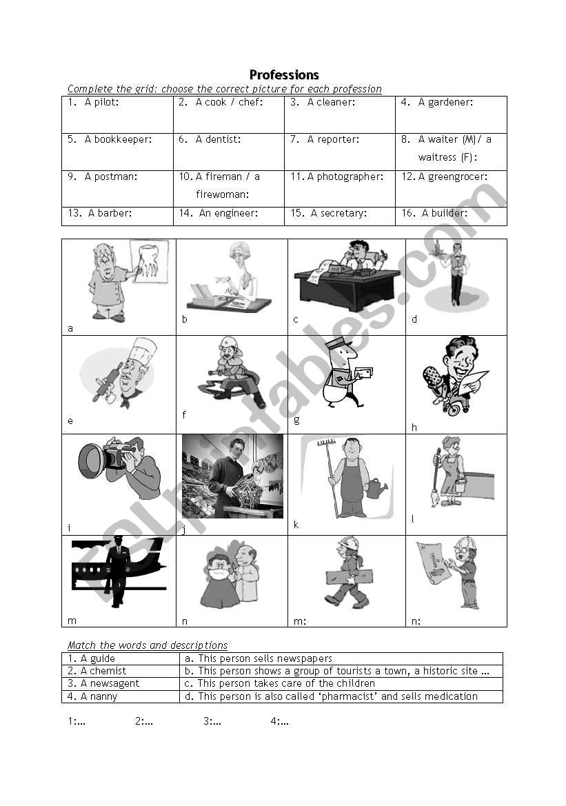 Professions worksheet