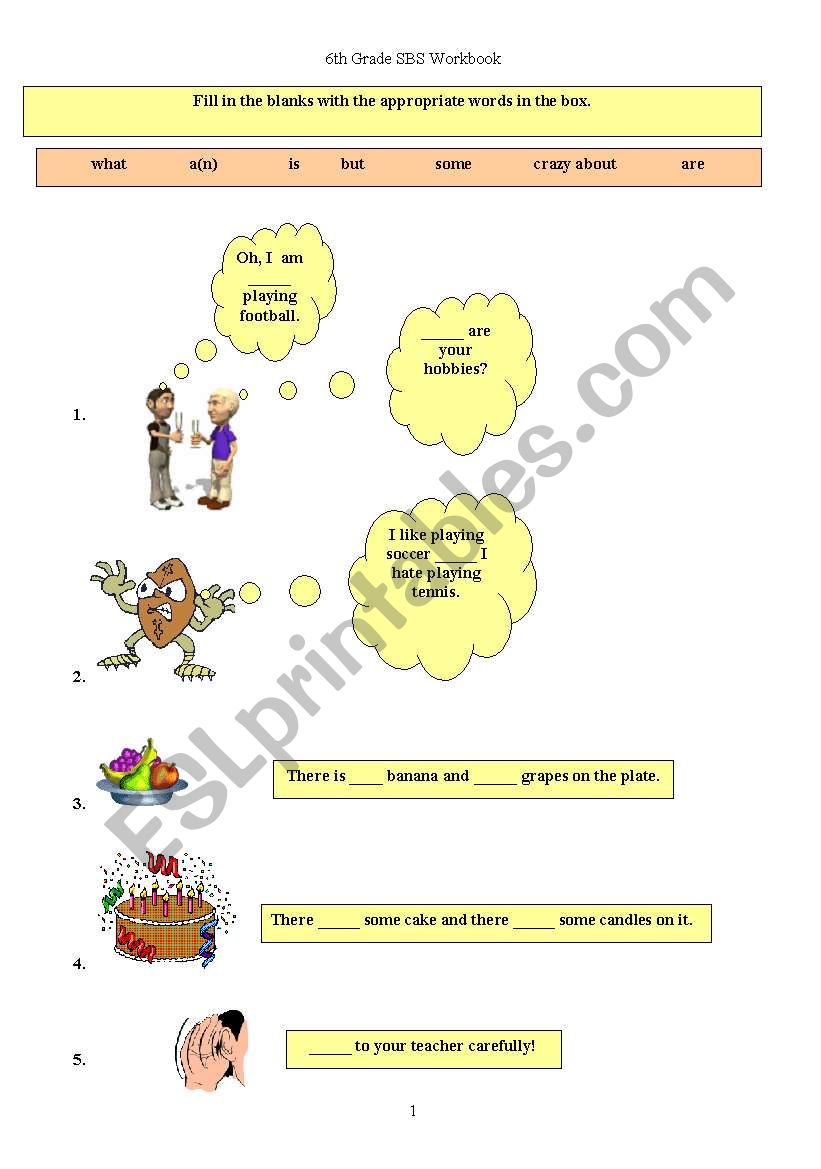 mini test for 6th grades worksheet