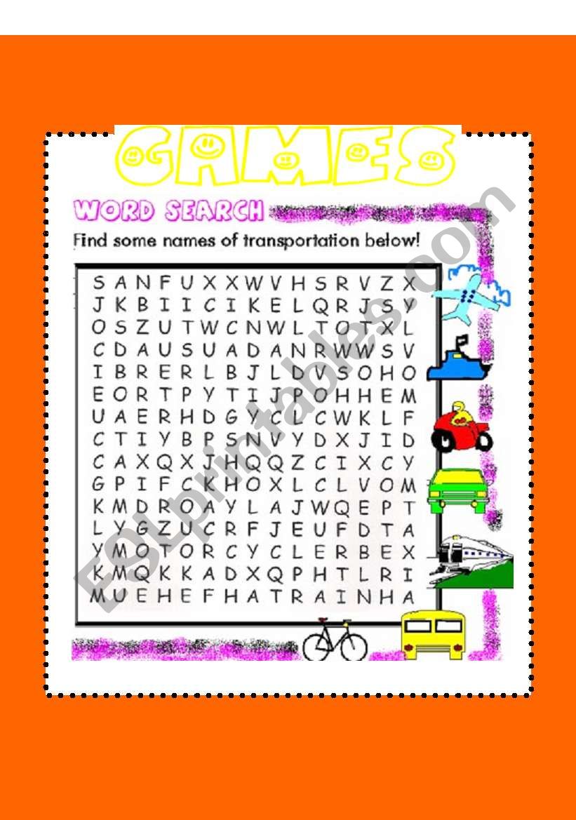 Transportation-Word Search worksheet