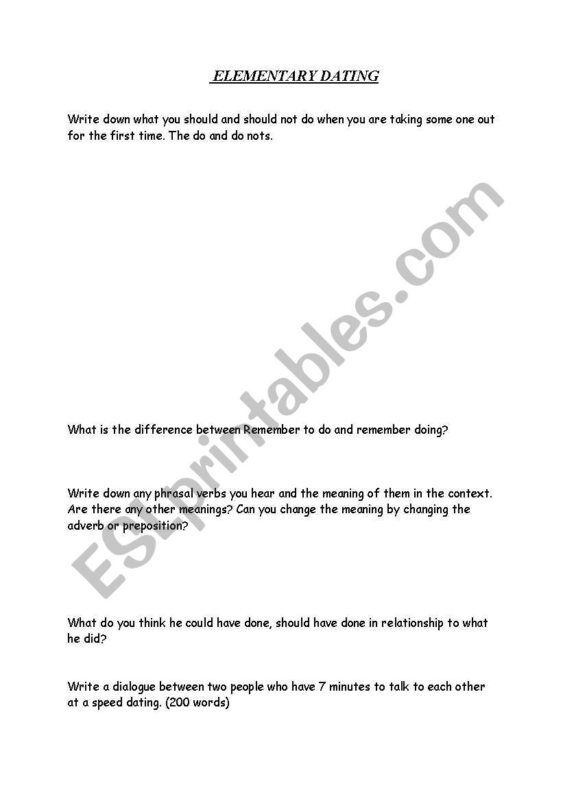 elementary dating  worksheet