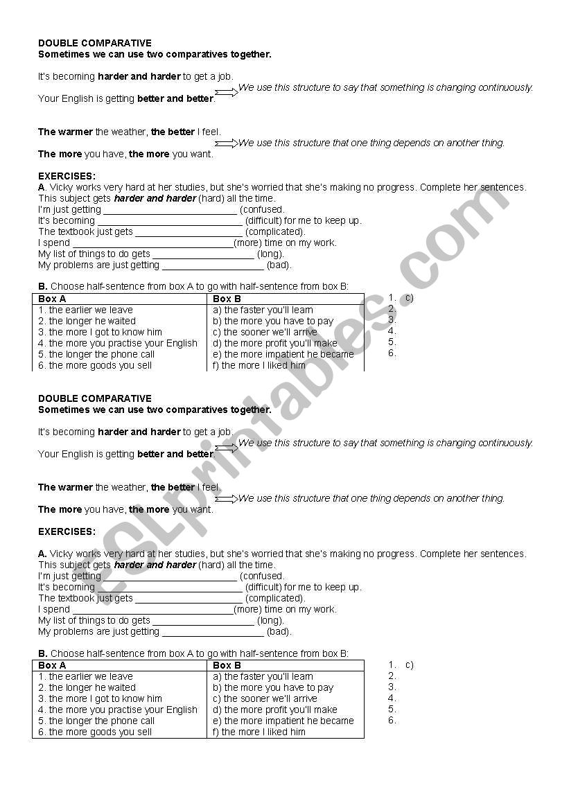 Double comparatives worksheet