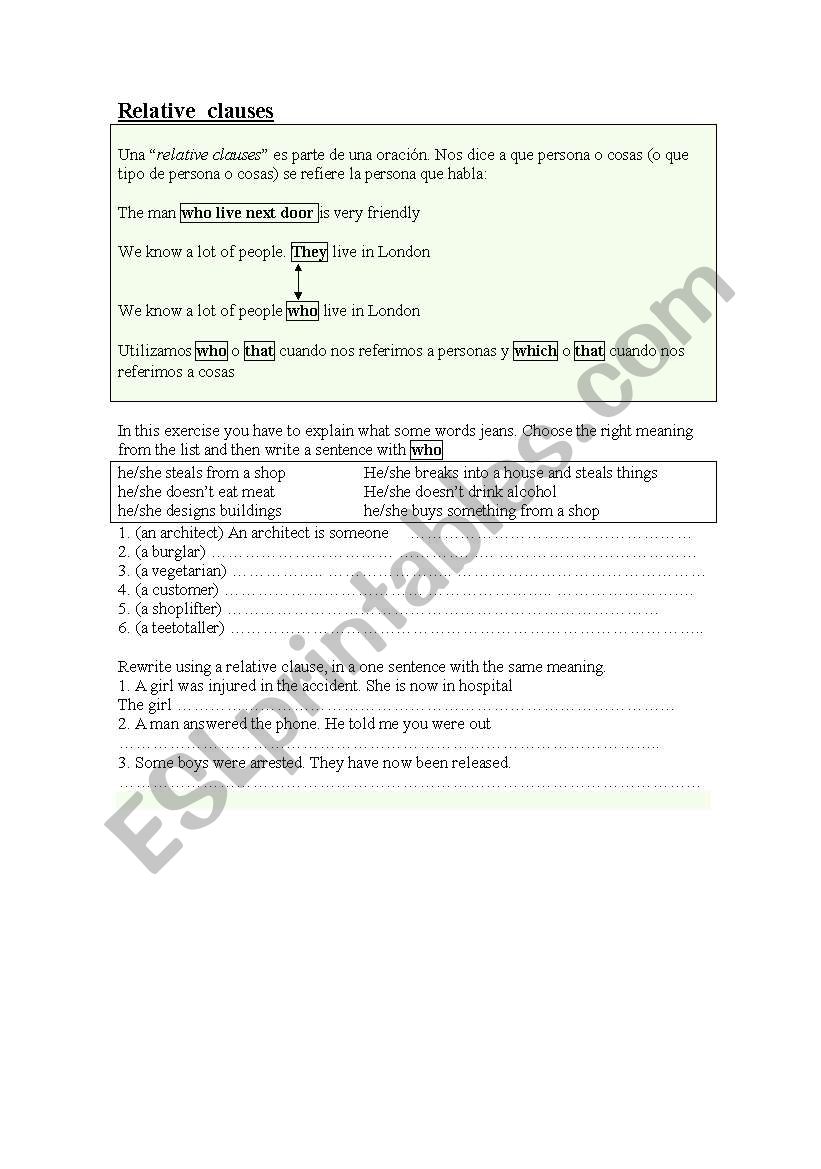 Relative clauses worksheet