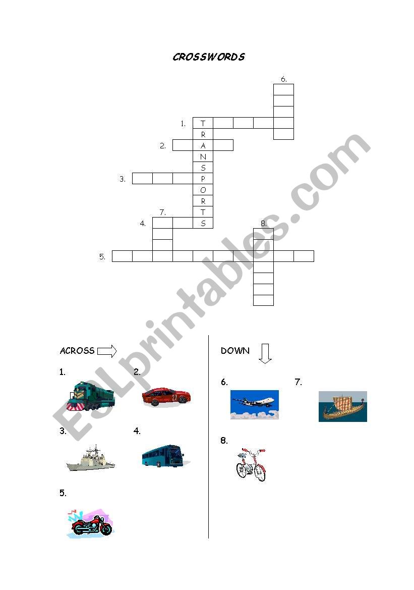 Transports crosswords worksheet
