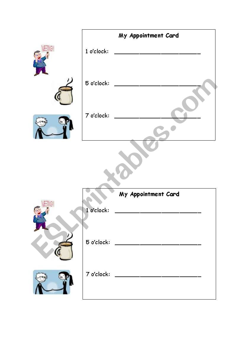 Appointment card worksheet