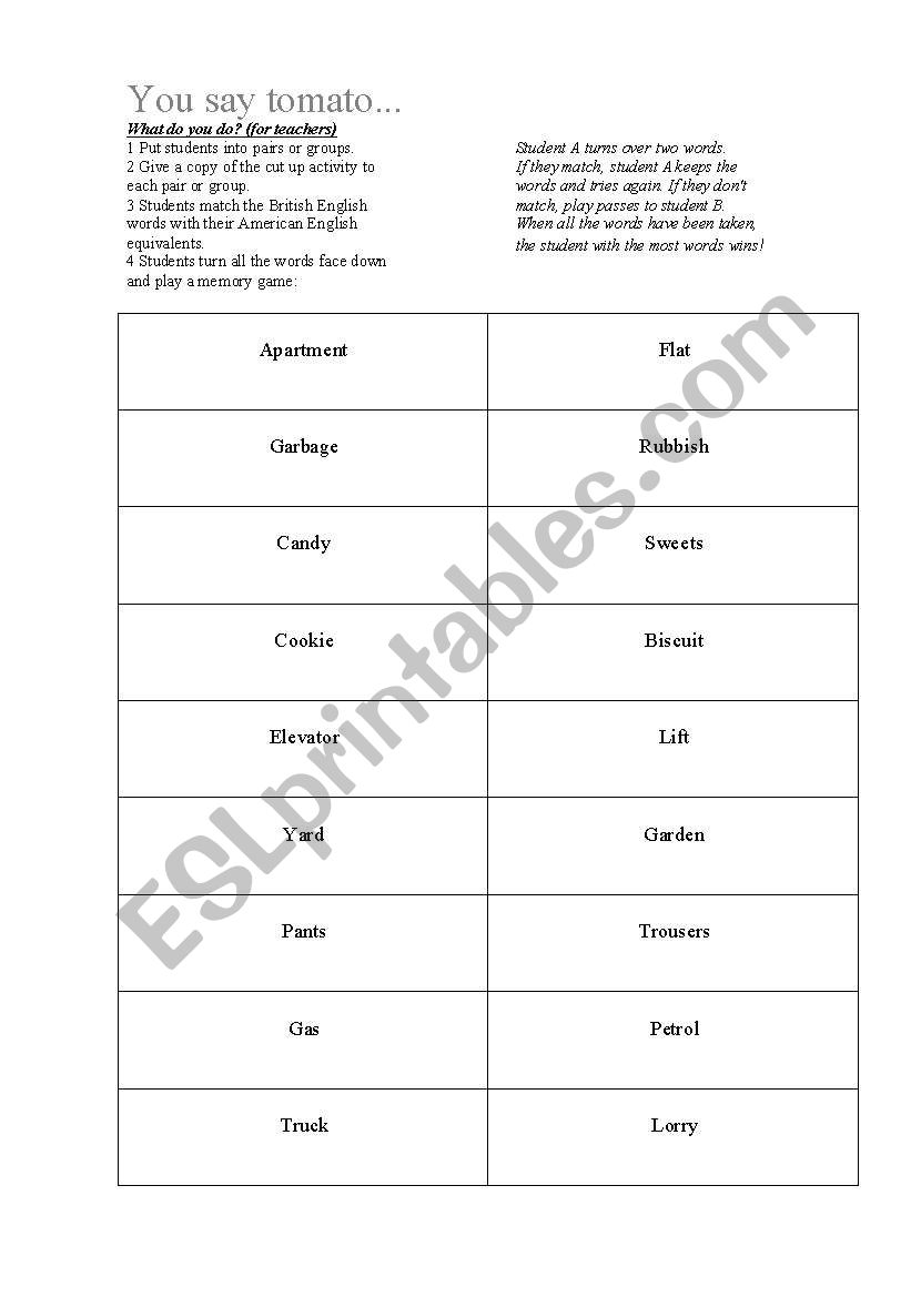 British English and American English