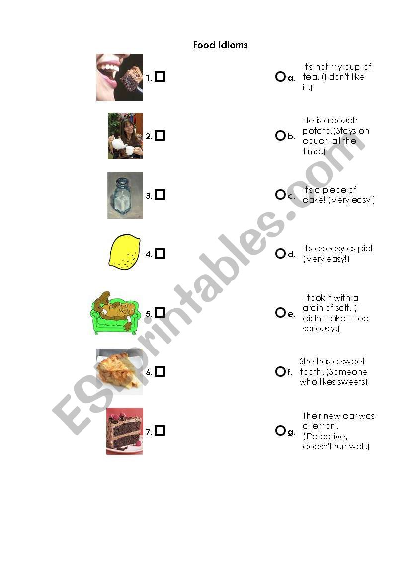 Food Idioms worksheet