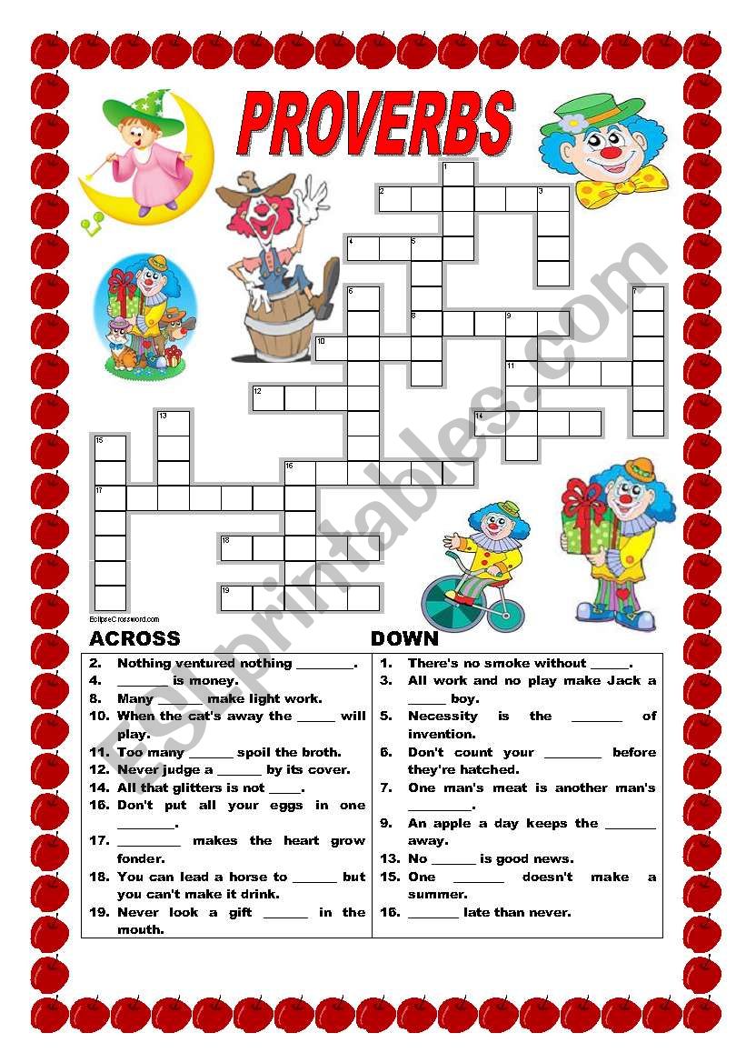 Proverbs Crossword ESL Worksheet By Ildibildi