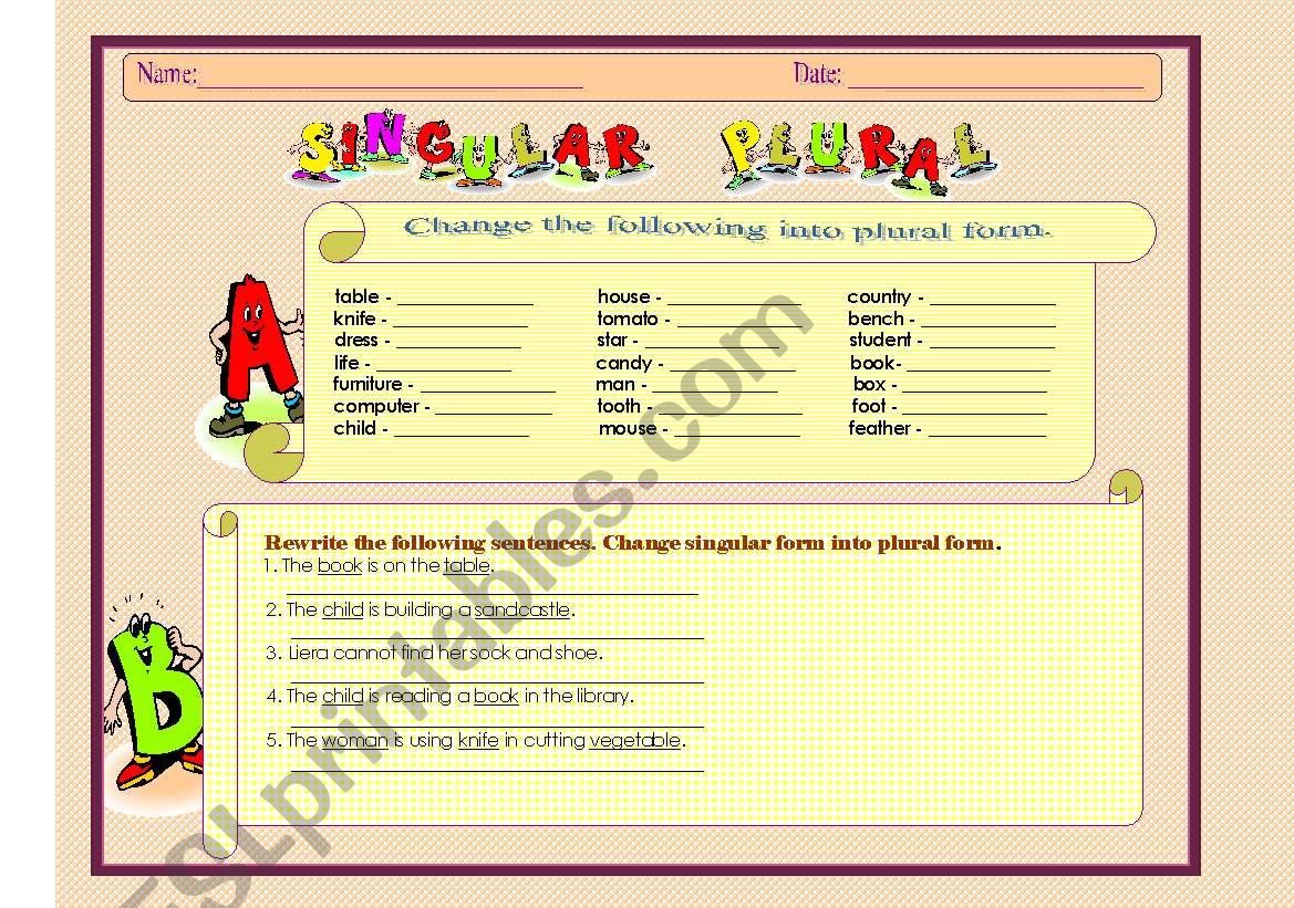 singular - plural worksheet