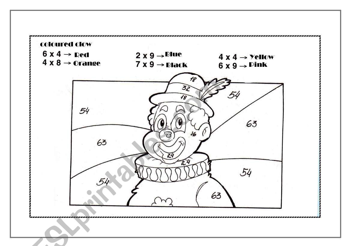 Multiply coloured clow worksheet