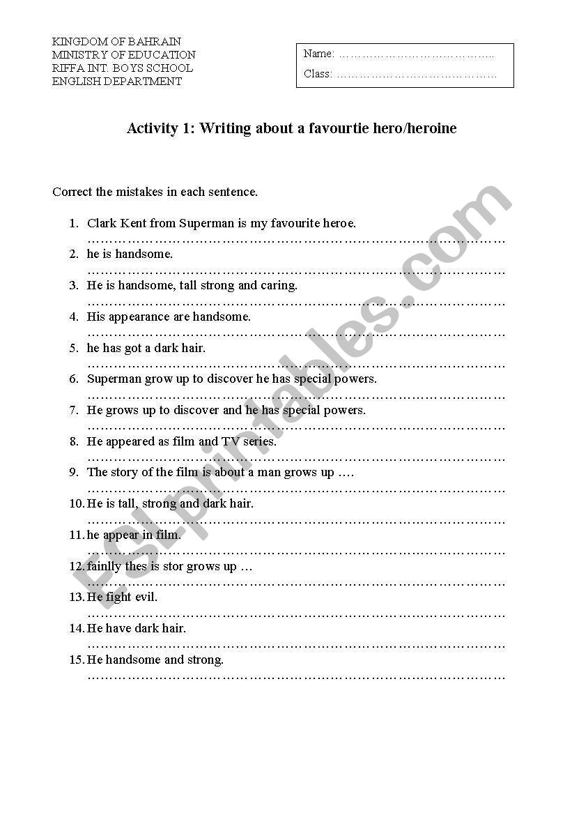 Grammar: correct the mistakes worksheet