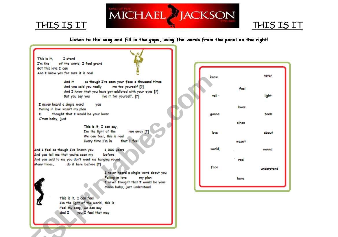 THIS IS IT - MICHAEL JACKSON  worksheet