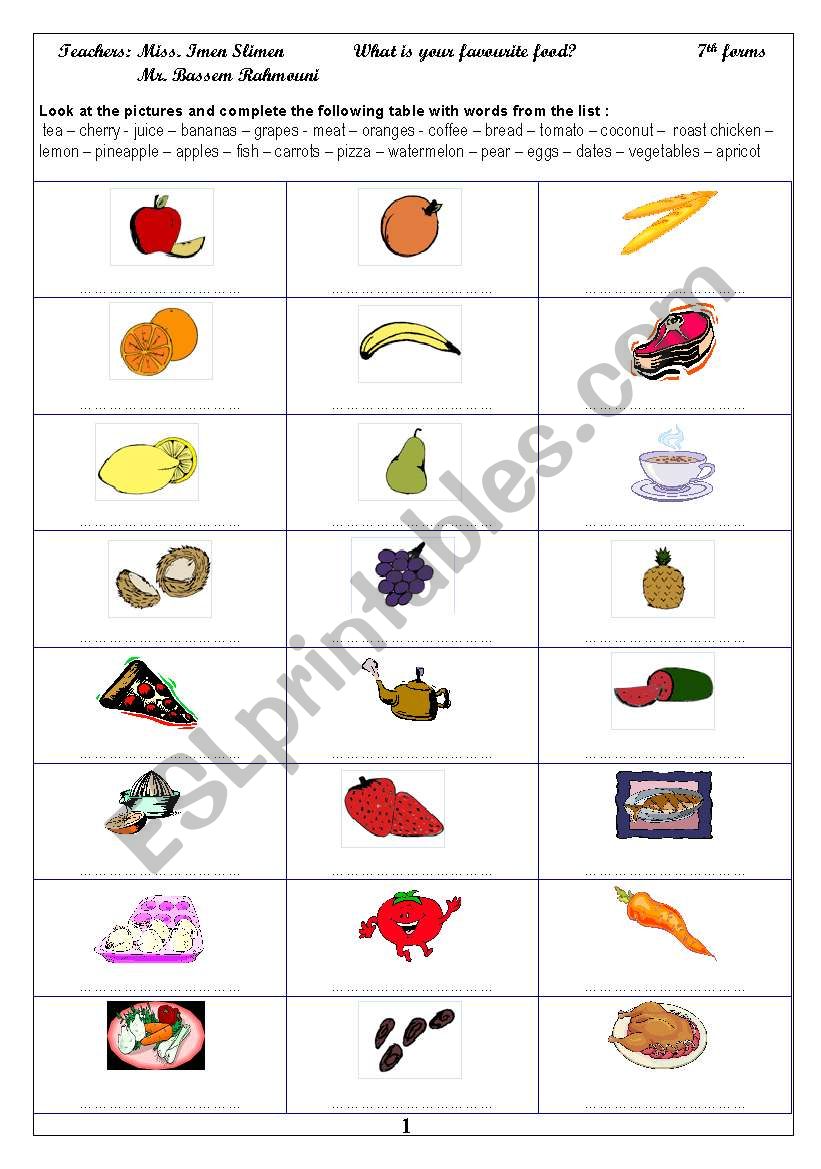 fruits and vegetables worksheet