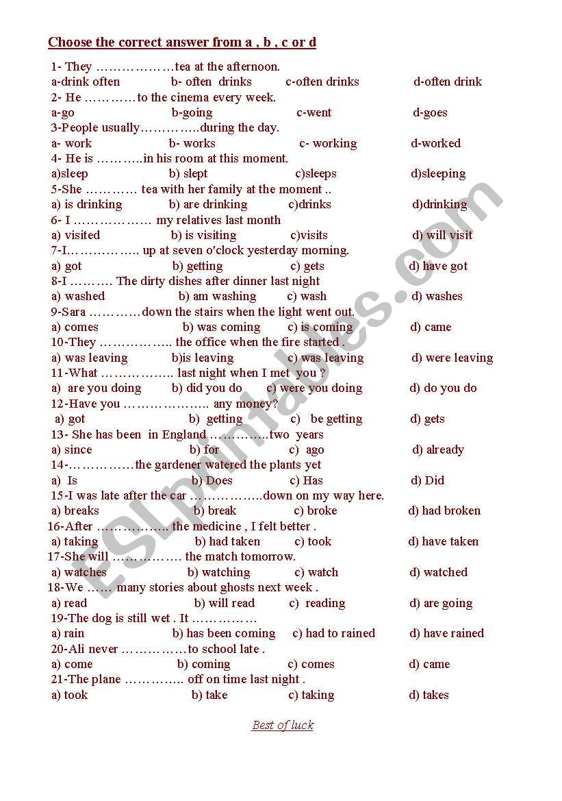 practice of tenses  worksheet