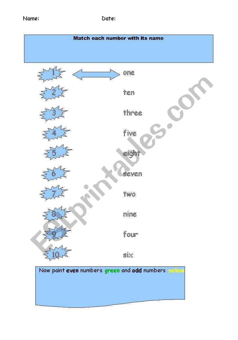 Numbers 1 to 10 match worksheet