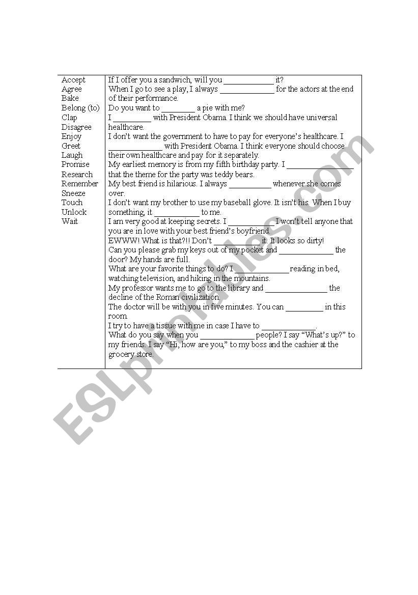 Verbs worksheet